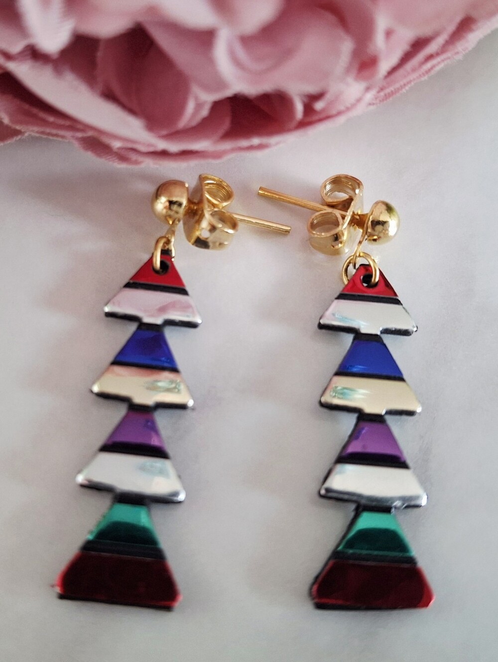 Vintage 80s ✨️⏫️Whimsical Triangle Dangle Earrings